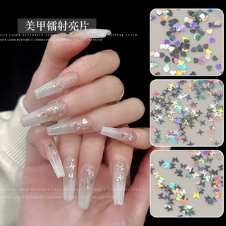 Rou Bao เล็บเลเซอร์ Glitter เลื่อมหัวใจผีเสื้อ Starburst Girly เล็บ Art DIY Charms ตกแต่ง