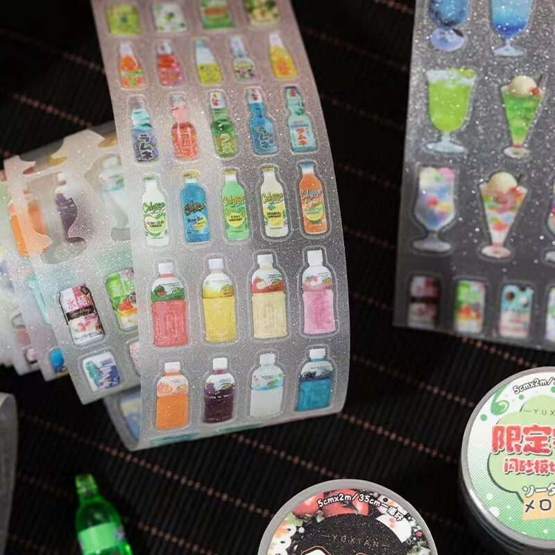 โอยา | Sparkling pet Die-Cut Tape ขนมโบราณ Gourmet Food Sticker diy Handbook Cuckoo Card Collage Sticker