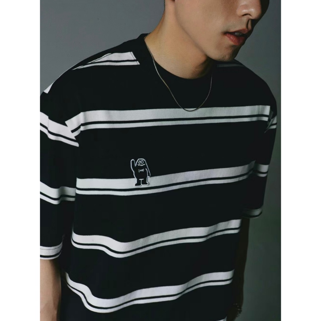 ProMan-เสื้อยืดลายทางย้อนยุคสไตล์ญี่ปุ่น  แขนสั้นพิมพ์ลายการ์ตูนผู้ชาย  คอกลม  สีต่อ  ยอดนิยม - รูปที่ 4