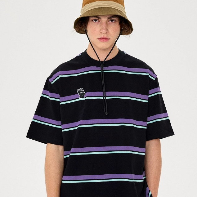 ProMan-เสื้อยืดลายทางย้อนยุคสไตล์ญี่ปุ่น  แขนสั้นพิมพ์ลายการ์ตูนผู้ชาย  คอกลม  สีต่อ  ยอดนิยม - รูปที่ 3