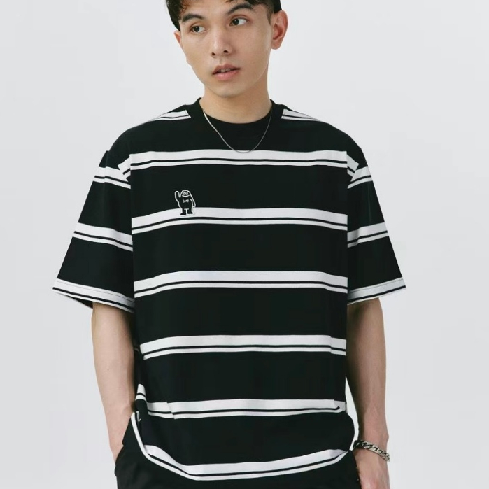 ProMan-เสื้อยืดลายทางย้อนยุคสไตล์ญี่ปุ่น  แขนสั้นพิมพ์ลายการ์ตูนผู้ชาย  คอกลม  สีต่อ  ยอดนิยม - รูปที่ 5