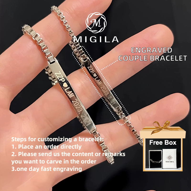ของขวัญรับปริญญา เหมียวลา สร้อยข้อมือโซ่กล่องคู่เหล็กไทเทเนียมป้องกันการซีดจางไม่แพ้สร้อยข้อมือพลังงานสัญญา