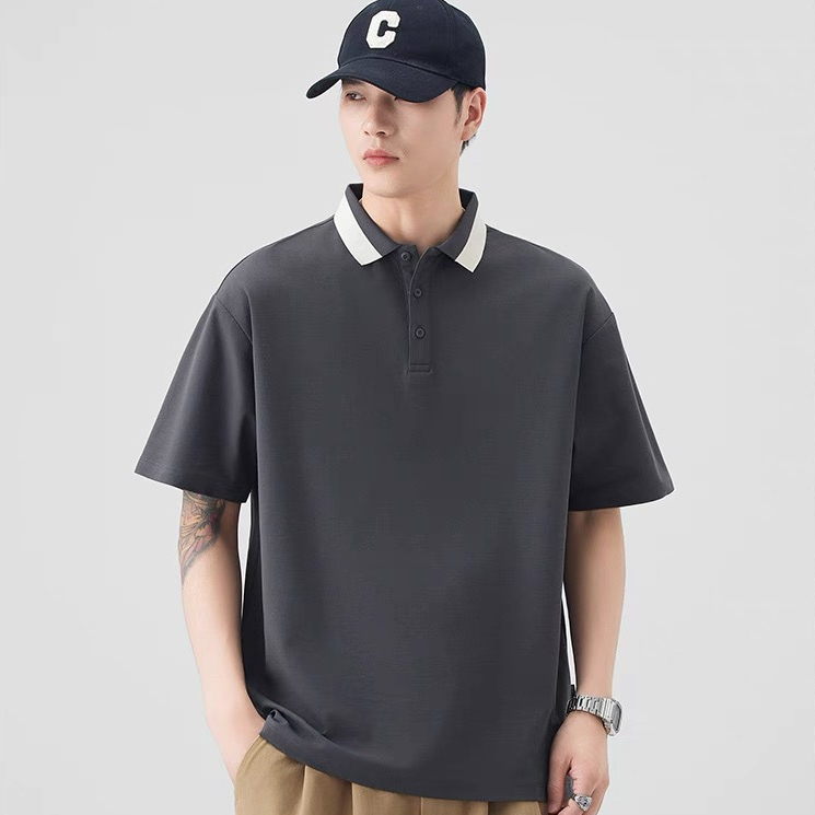 ProMan-เสื้อโปโลคอปกผู้ชาย  สไตล์ธุรกิจ  แบบหลวม  เรียบง่าย  คลาสสิกแมทช์ลุคง่าย