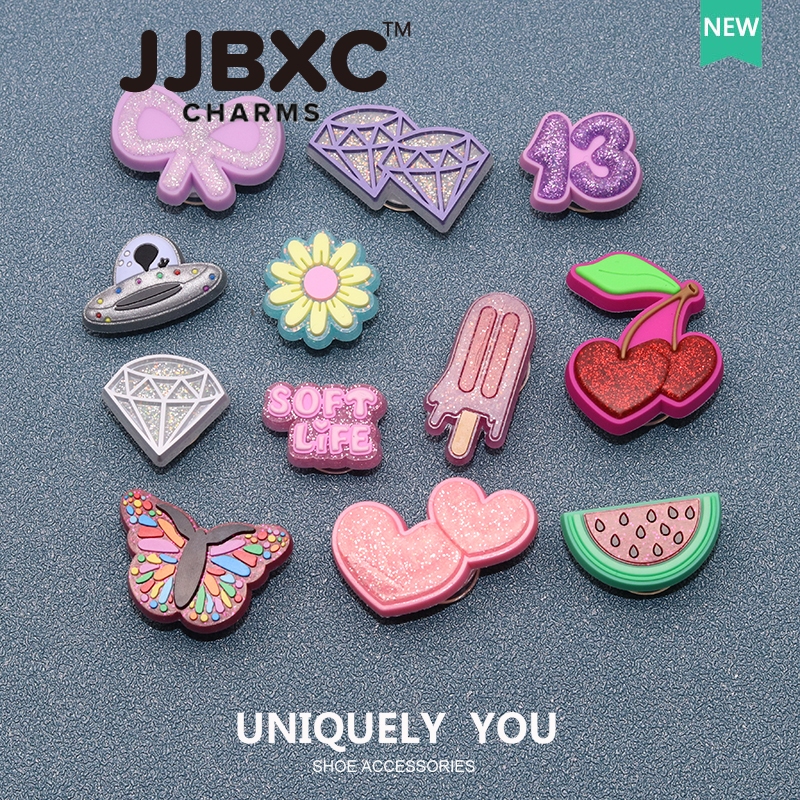 JJBXC ตัวติดรองเท้า charm หัวเข็มขัดตกแต่งรองเท้า ดอกไม้เพชรแฟชั่นการ์ตูน อุปกรณ์ตกแต่งรองเท้า