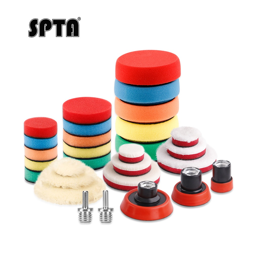 SPTA 123 นําเข้าขัด Pad Kit ด้ายกลับแผ่นและอะแดปเตอร์ Fine Wool Pad แว็กซ์ฟองน้ํารถ Polish Buffing Pad