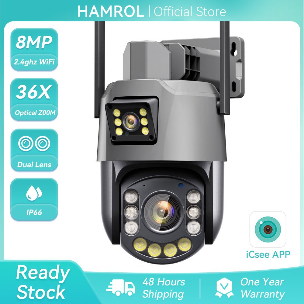 Hamrol 8MP 36X Dual Lens Optical Zoom PTZ WiFi กล้อง IP กลางแจ้ง 100M IR Night Vision กล้องวงจรปิด