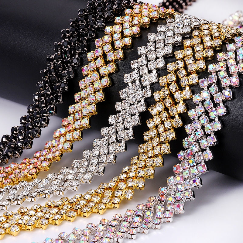 1 หลา 91 ซม.คริสตัลเงิน Rhinestones โซ่ Flatback Silver claw Rhinestone Trim คริสตัลสําหรับ Weding DIY Handcraft เย็บ