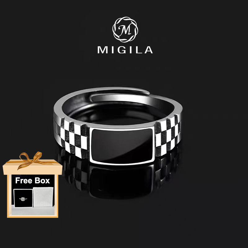 ของขวัญรับปริญญา MIGILA แหวนลายตารางหมากรุก แหวน unisex มีสไตล์ อินเทรนด์ และแหวนไม่ซ้ําใคร