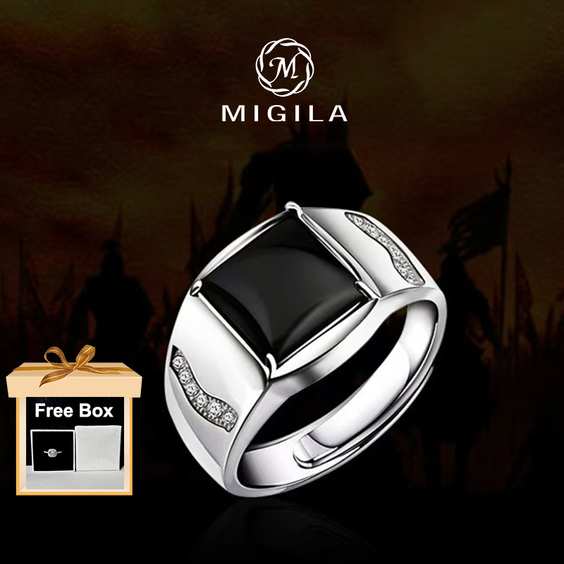 ของขวัญรับปริญญา MIGILA แหวนผู้ชายอาเกตสีดํา ปรับขนาดได้ non trarnish ,เหมาะสําหรับเป็นของขวัญสําหรับเขา