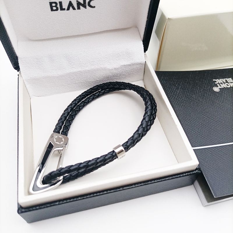 สร้อยข้อมือ Mont blanc ของแท้ สีวัสดุสแตนเลส หนังสีดํา