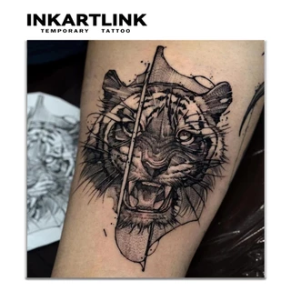 Inkartlink สติ๊กเกอร์รอยชั่วคราวสัตว์, กันน้ํายาวนานมือเมจิกสัก, ยาวนานถึง 15 วันสักปลอม, เสือสุนัขมังกรสิงโตนกกึ่งถาวรชุดสัก