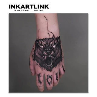 Inkartlink สติ๊กเกอร์รอยชั่วคราวสัตว์, กันน้ํายาวนานมือเมจิกสัก, ยาวนานถึง 15 วันสักปลอม, เสือสุนัขมังกรสิงโตนกกึ่งถาวรชุดสัก