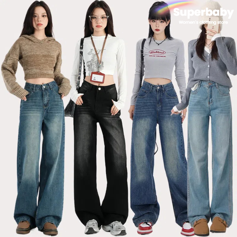 🎀Superbaby🎀 กางเกงยีนส์ สไตล์เกาหลี ทรงหลวม ใส่สบาย นเทรนด์ สุดฮิตแฟชั่น สไตล์ลำลอง ยีนส์ Baggy Jeans ย้อนยุค S-3XL