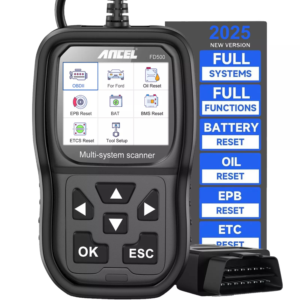 Ancel FD500 OBD2 เครื่องสแกนเนอร์ Full System Code Reader OBD 2 พร้อมเครื่องยนต์ ABS SRS EPB/Throttle Oil Reset เครื่องมือวินิจฉัยรถยนต์สําหรับ Ford