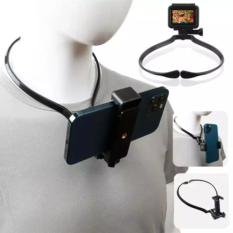 ขายึดคอสําหรับโทรศัพท์, ที่วางโทรศัพท์หน้าอก POV/Vlog แบบแฮนด์ฟรีสําหรับการบันทึก, เข้ากันได้กับ iPh