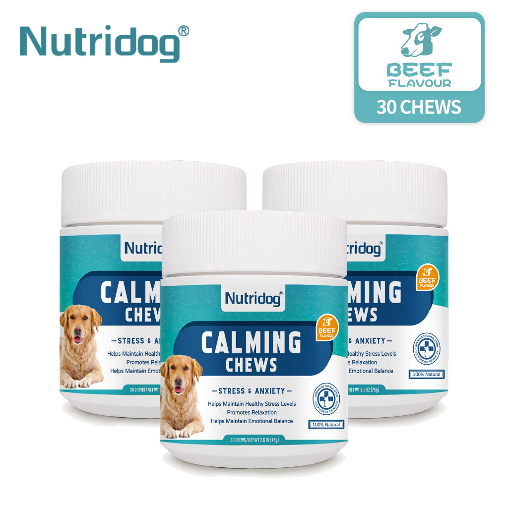 Nutridog Calming Chews อาหารสุนัขแบบแห้งสําหรับลูกสุนัขและผู้ใหญ่: สงบและผ่อนคลาย