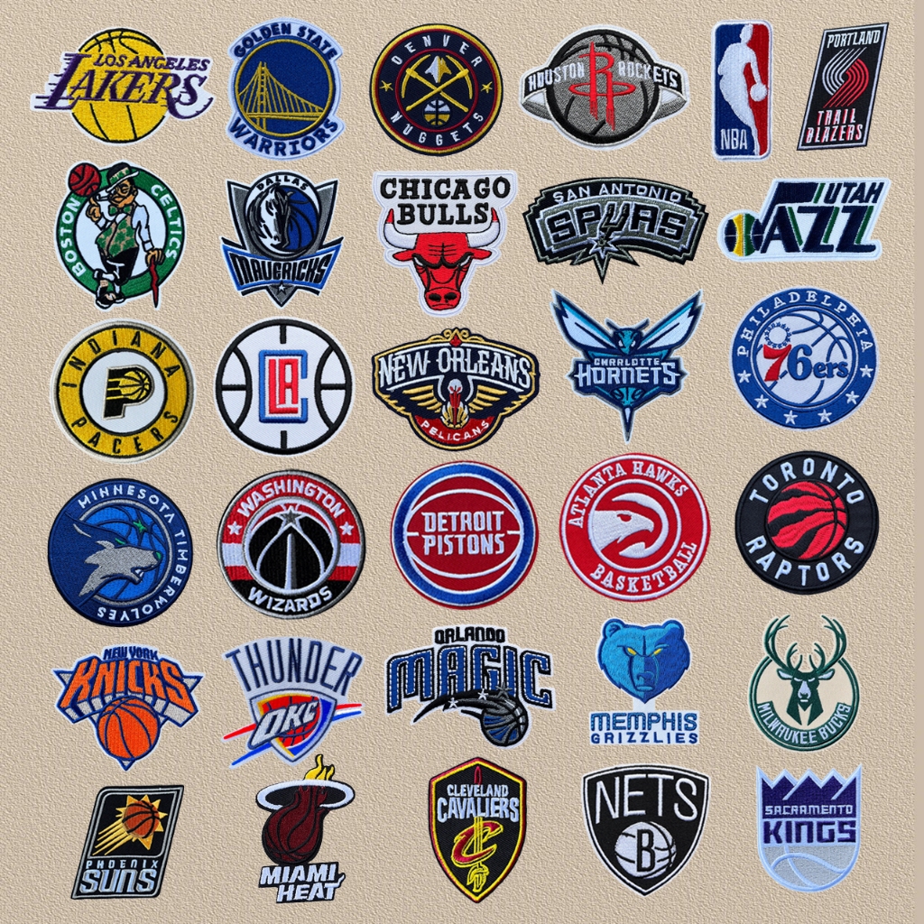 ปรับแต่งโลโก้แบรนด์ NBA Team Lakers Warriors เย็บปักถักร้อยแพทช์เสื้อผ้าป้ายหมวกตกแต่ง