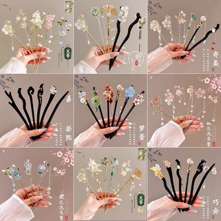 กิ๊บติดผมพู่สีแดงสไตล์จีนผ้าโพกศีรษะไม้สไตล์จีนใหม่