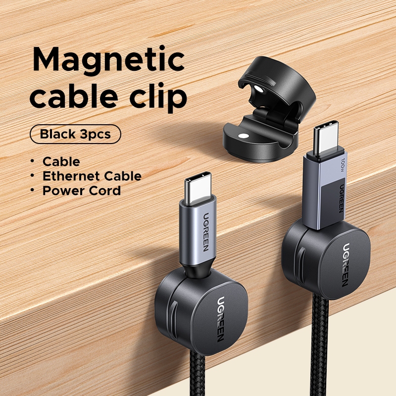 UGREEN No CableUGREEN Magnetic Cable Management Buckle 3 Pack วัสดุพลาสติกสีดํา