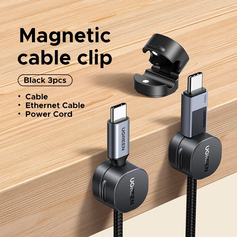 UGREEN No CableUGREEN Magnetic Cable Management Buckle 3 Pack วัสดุพลาสติกสีดํา