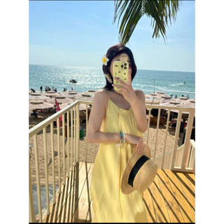 MOCACA✨เดรสออกงาน ชุดเดรสยาว ดเดรสผู้หญิง เนื้อผ้าใส่สบาย ชุดเที่ยวทะเล ทรงหลวม คอกลม