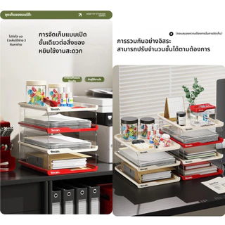 ชั้นวางเอกสาร บนโต๊ะ ชั้นวางเอกสาร A4 วางซ้อนกันได้ 3-5ชั้น PP+โลหะ แข็งแรงทนทาน ขอบสูง8.5ซม. เก็บหนังสือตั้งโต๊ะ สีขาว/ครีม ระบายอากาศดี รองรับน้ำหนักสูง เก็บเอกสารสำนักงาน โรงเรียน