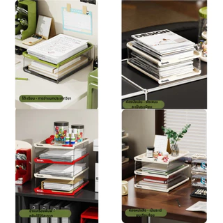 ชั้นวางเอกสาร บนโต๊ะ ชั้นวางเอกสาร A4 วางซ้อนกันได้ 3-5ชั้น PP+โลหะ แข็งแรงทนทาน ขอบสูง8.5ซม. เก็บหนังสือตั้งโต๊ะ สีขาว/ครีม ระบายอากาศดี รองรับน้ำหนักสูง เก็บเอกสารสำนักงาน โรงเรียน