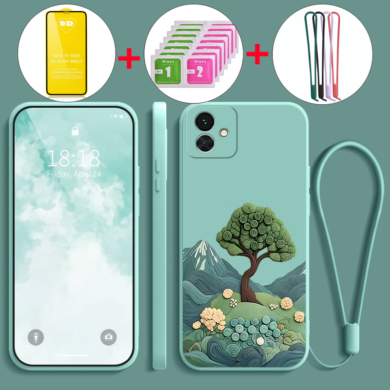 FOR เคส พร้อมเคสกระจกนิรภัยสำหรับ samsung a04 a04s 5g a04e 5g samsung a05s a05 a06 a16 เคสโทรศัพท์ ซอฟต์เคส ซิลิโคนกันกระแทก ดีไซน์ใหม่ สวยงาม รูปต้นไม้ มังงะ YTMLS01