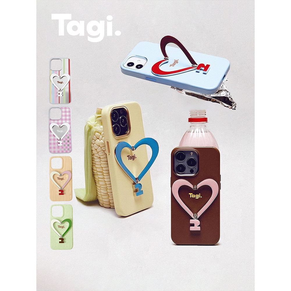 Tagi. เคสโทรศัพท์มือถือ แบบหนังรูปหัวใจพร้อมขายึดโลหะ เปลือกแข็ง เหมาะสำหรับ iPhone 15 16Pro/Pro Max