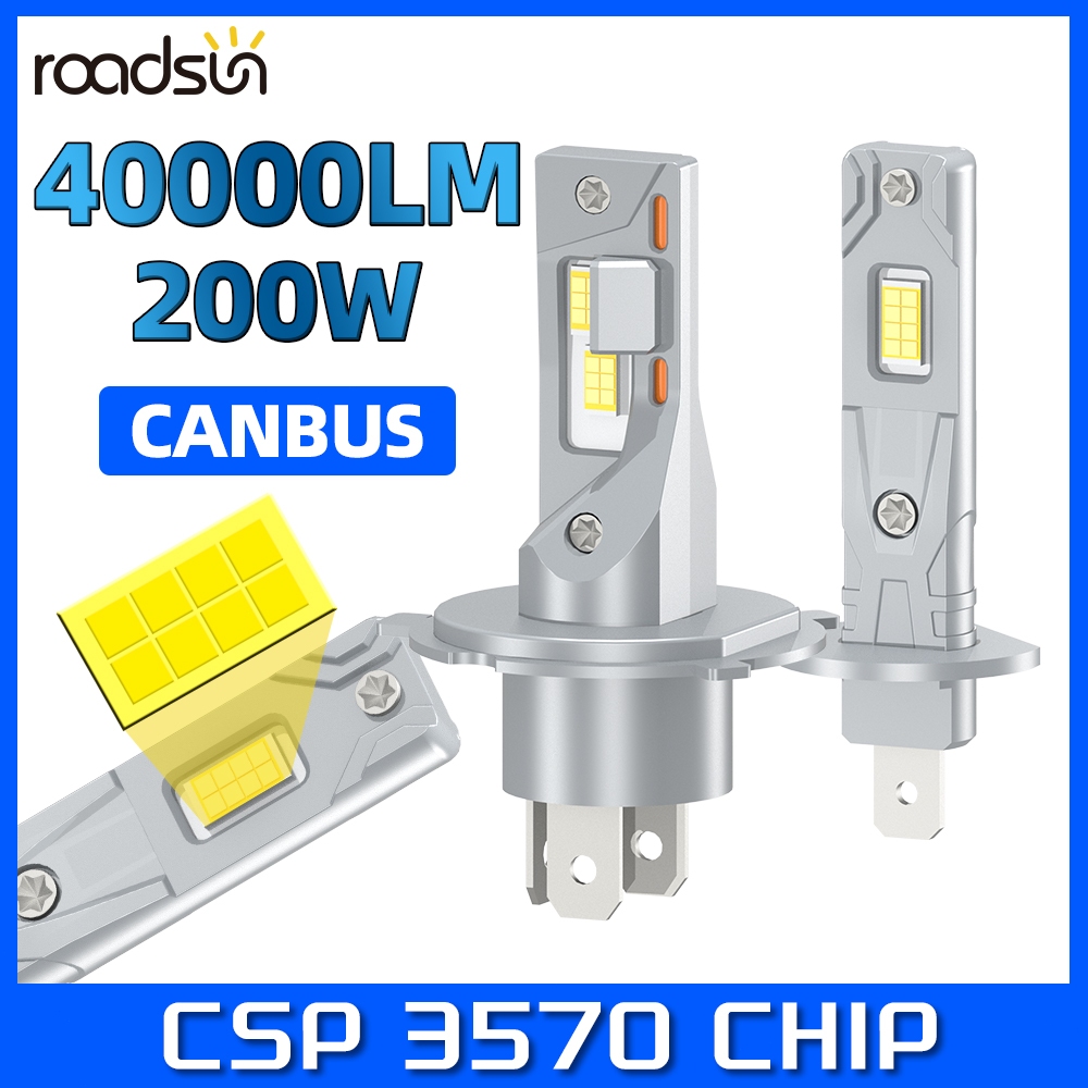 Roadsun 2 ชิ้น H1 H4 H7 H8 H9 H11 9005 9006 Led ไฟหน้ารถหลอดไฟ 200W 40000LM 1-ทองแดงหลอด 1:1 ขนาด All In One Design Plug And Play สีขาว Super Bright CSP ชิป Canbus ไม่มีข้อผิดพลาด