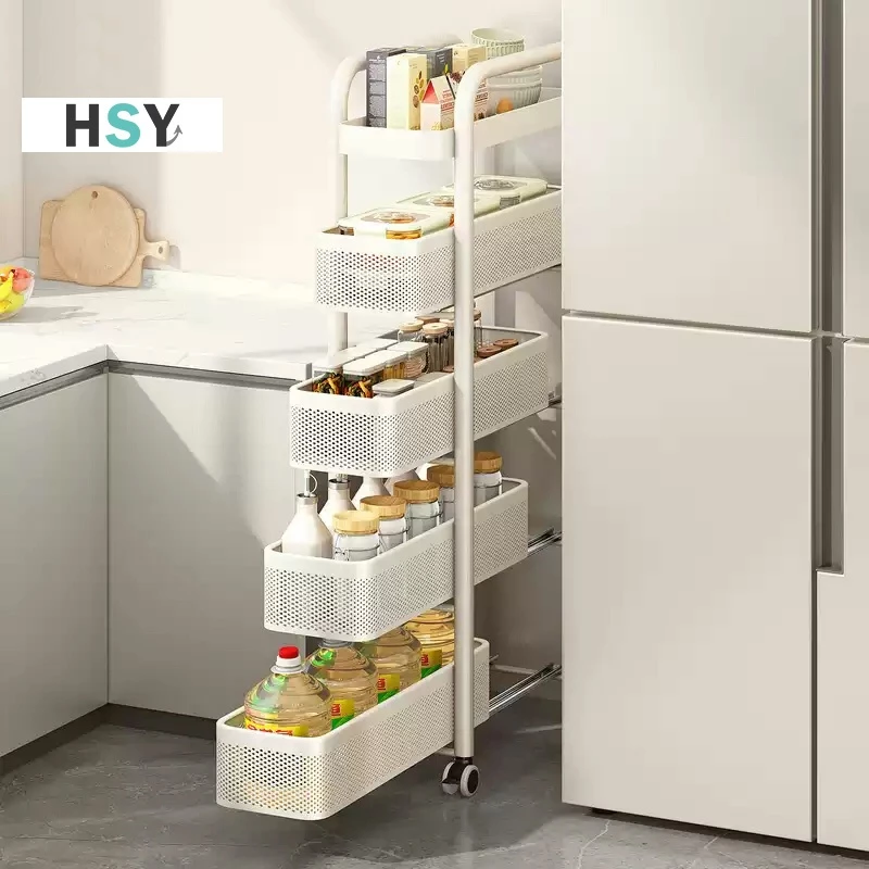 Hsy ชั้นวางของ มีล้อเลื่อน ตู้เก็บของแบบลิ้นชัก ชั้นเก็บในที่แคบ ชั้นวางของข้างตุ้เย็น ประหยัดพื้นที่
