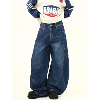 กางเกงยีนส์ผู้ชายหลายกระเป๋า กางเกงขากว้างทรงหลวม baggy jeans เอวสูง สไตล์สตรีทอเมริกัน ผ้านุ่มใส่สบาย ซ่อนไขมันสะโพกได้ดี M-2XLCOOYA พร้อมส่ง