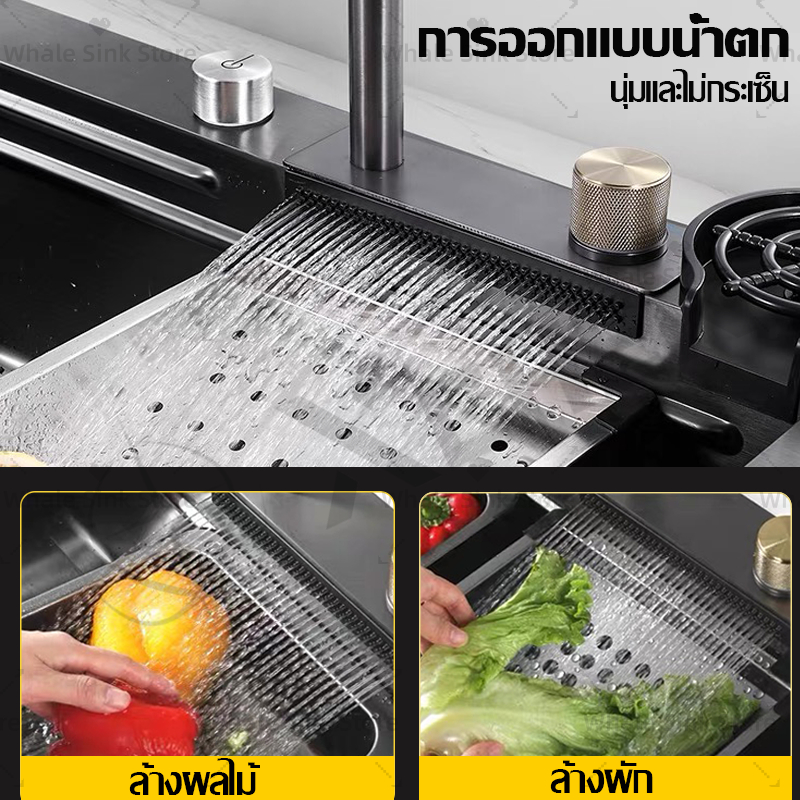 🔥แผงหนาขึ้น 4 มม🔥ซิงค์ล้างจาน สแตนเลสนาโน ซิงค์สแตนเลส อ่างล้างจาน โหมดการออกน้ำ 4 แบบ พร้อมเครื่องล้างถ้วย อุปกรณ์เสริม 10 แบบ สแตนเลส 304 ขนาด 75*46/80*46 ชุดครัว ล้างจาน งอ่างล้างจาน ซิงค์ครั - รูปที่ 4