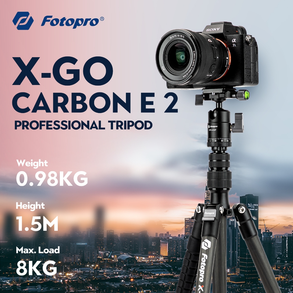 Fotopro X-GO Carbon VIDEO E 2 ขาตั้งกล้องคาร์บอนไฟเบอร์, ขาตั้งกล้องขนาดกะทัดรัดพร้อมหัวบอล, Monopod ที่ถอดออกได้พร้อมแผ่นและกระเป๋า Quick Release รับน้ําหนักได้ถึง 8KG/17.3lbs