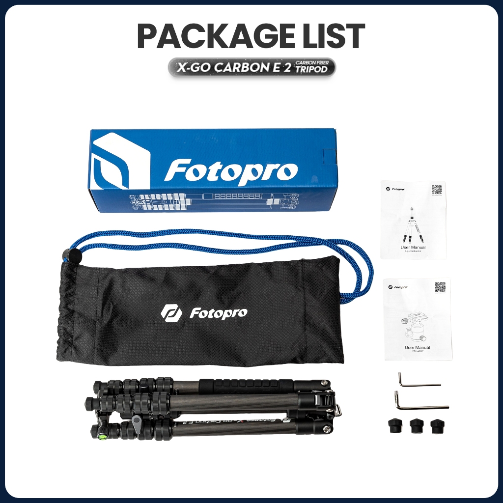 Fotopro X-GO Carbon VIDEO E 2 ขาตั้งกล้องคาร์บอนไฟเบอร์, ขาตั้งกล้องขนาดกะทัดรัดพร้อมหัวบอล, Monopod ที่ถอดออกได้พร้อมแผ่นและกระเป๋า Quick Release รับน้ําหนักได้ถึง 8KG/17.3lbs