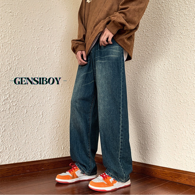 Gensiboy-กางเกงยีนส์ผู้ชาย baggy jeans ขากระบอก ย้อนยุค สไตล์อเมริกัน ไซส์ M-3XL