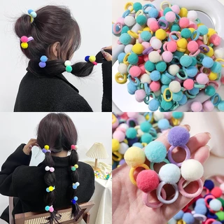 10ชิ้นเด็กวงผมยืดหยุ่นตุ๊กตาบอลยางรัดสําหรับเด็กสาวหวาน ยางรัดผม ผมผูกคลิปอุปกรณ์เด็ก