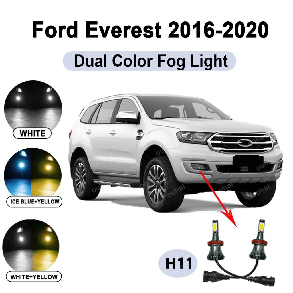 2pcs Dual สีหมอกโคมไฟ H11 สําหรับ Ford everest 2016-2020 โปรเจคเตอร์ LED รถหมอกหลอดไฟสีขาว
