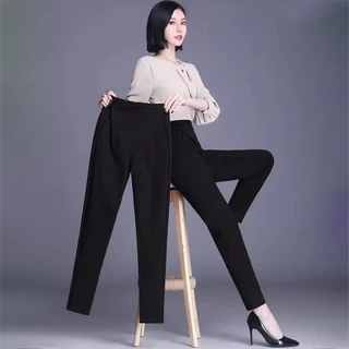 ผู้หญิง กางกงทํางาน กางเกงดํา กางเกง 9 ส่วน กางเกงยืด Smooth Poly ผ้าทนการใช้งา