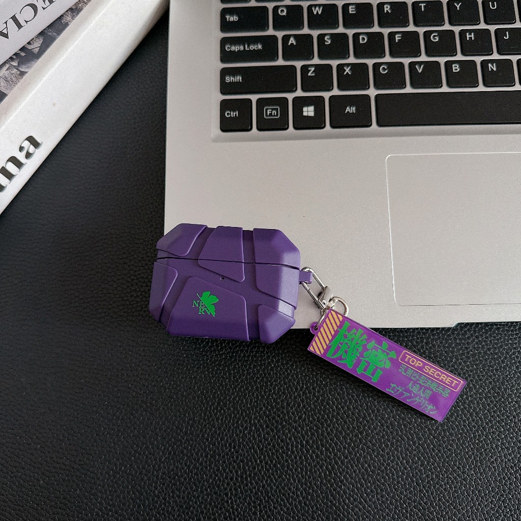 สีม่วง Neon Genesis Evangelion EVA Airpods Pro3 ฝาครอบ Airpods 4/4 (ANC) กันกระแทกการ์ตูนหูฟังพร้อมจ