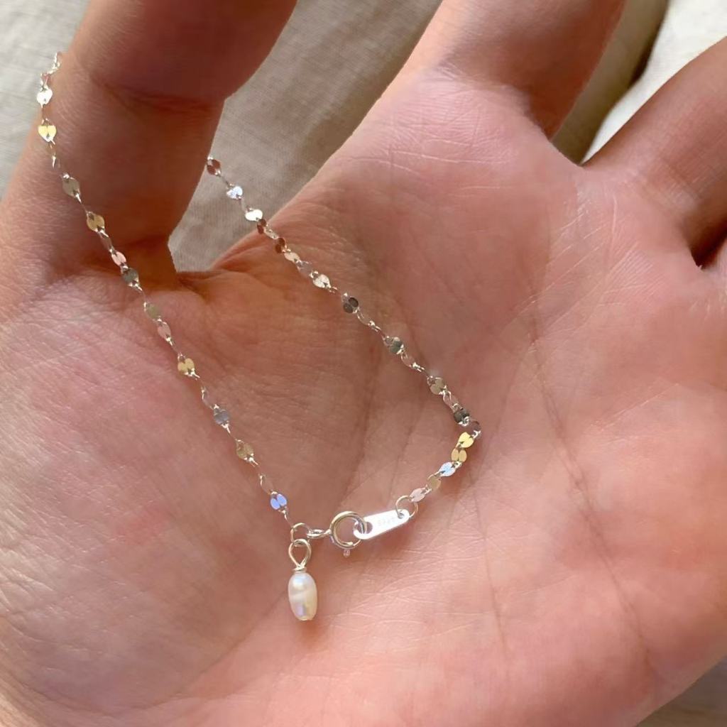 จากไทย 1วันถึง💕925 เงินสเตอร์ลิงประกายเลื่อมซ้อนสร้อยข้อมือหญิงที่สวยงาม ซอก ออกแบบมุกจี้สร้อยข้อมือ