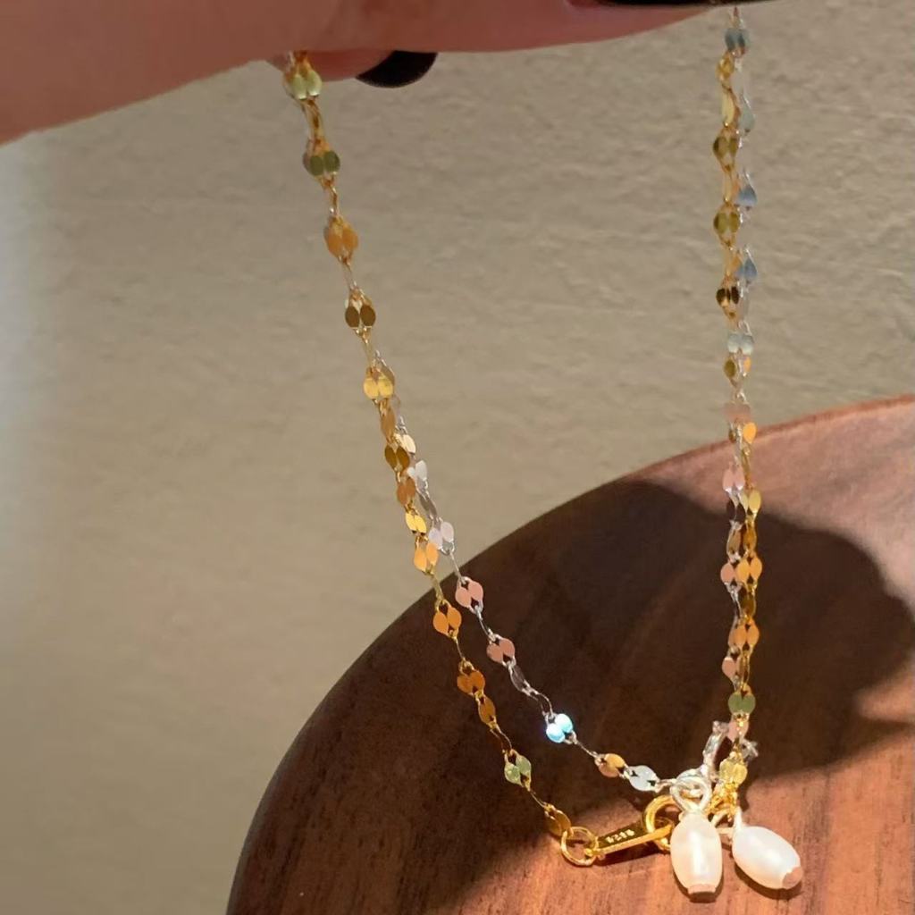 จากไทย 1วันถึง💕925 เงินสเตอร์ลิงประกายเลื่อมซ้อนสร้อยข้อมือหญิงที่สวยงาม ซอก ออกแบบมุกจี้สร้อยข้อมือ - รูปที่ 5