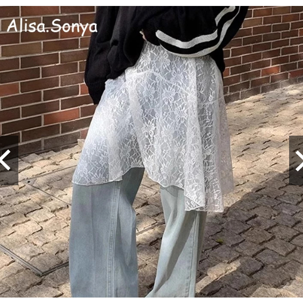 Alisa.sonya กระโปรงลูกไม้ วินเทจ ตาข่าย สีขาว สำหรับผู้หญิง 24AS1181