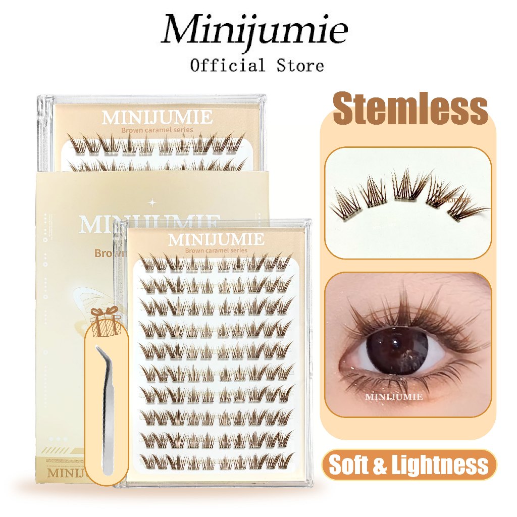 Minijumie ขนตาเท็จสีน้ำตาลฟรีที่ใช้ซ้ำได้ 100 คลัสเตอร์, ดอกทานตะวัน, ขนตากระต่ายเก้าหาง