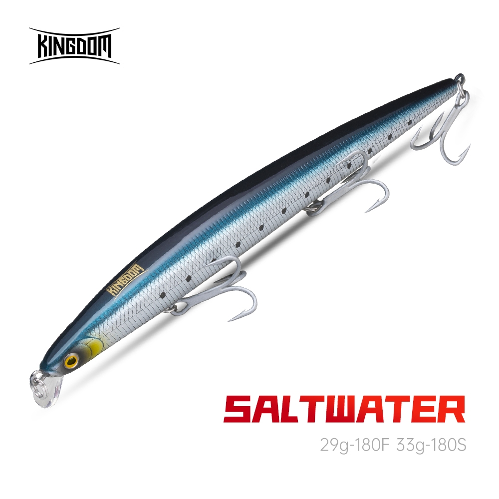 Kingdom Sea Fishing Lure 180 มม.29g/33g Minnow Floating & Sinking ABS Lure Hard เหยื่อ Wobblers เหยื่อตกปลาประดิษฐ์ VMC Hook Fishing Tackle ยาวหล่อ SwimBait สําหรับ Pike Sea Bass