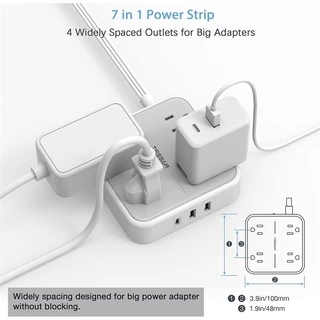 TESSAN สายต่อพ่วงพร้อมพอร์ต USB และ Type C ปลั๊กแบน รางปลั๊กไฟแบบพกพา คุณภาพสูง