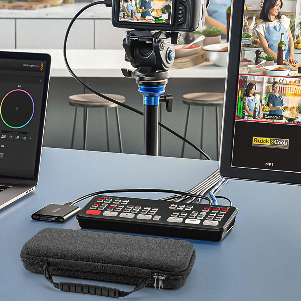 Geekria กระเป๋าเดินทางแบบแข็ง, กระเป๋าป้องกัน EVA เข้ากันได้กับการออกแบบ Blackmagic ATEM Mini Pro (สีเทาเข้ม)