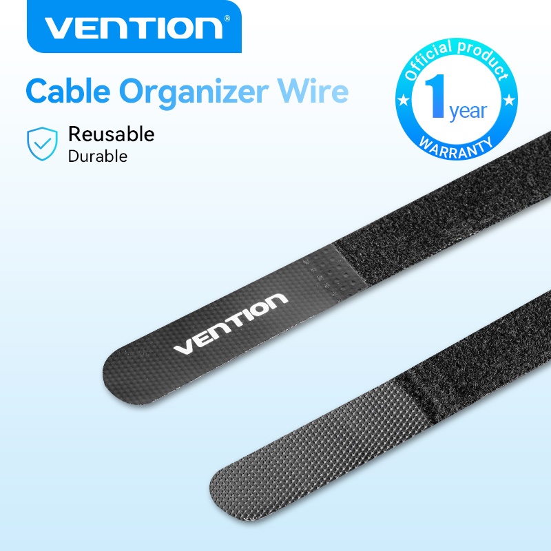 VENTION การระบายอากาศ เทปไนล่อนสีดํา 12 มม. ใช้สําหรับเก็บสายไฟ สายชาร์จ สายสัญญาณเสียง หูฟัง