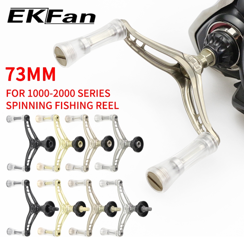 EKFan ด้ามรีลตกปลาหมุนขนาดเล็กน้ำหนักเบา 12 กรัม ทำจากอัลลอยอลูมิเนียมและอะคริลิก ขนาด 73 มม. สำหรับ Shimano Daiwa ซีรีส์ 1000-2000 แบบสกรูสองปุ่ม เหมาะสำหรับ DIY และเป็นอุปกรณ์เสริมด้ามรีลล่อปลา