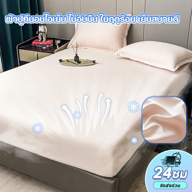 ผ้าปูที่นอน6ฟุต ชุดผ้าปูที่นอน Cooling Feel 5ฟุต 3.5ฟุต พร้อมปลอกหมอน ผ้าปูที่นอนกันไรฝุ่น เย็นสบาย